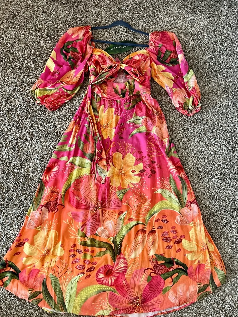 FARM Rio Brazil Hot Pink & Orange Floral Tie-Front Maxi Dress - Picture 8 of 8